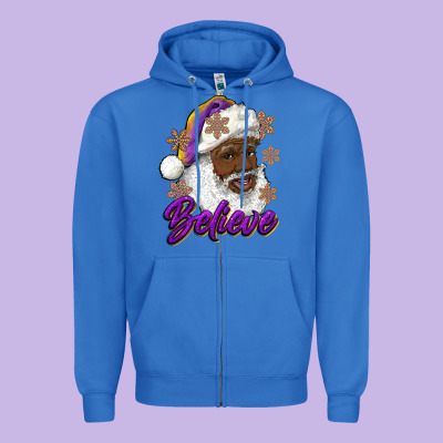 Zipper Hoodie believe purple and gold african american santa