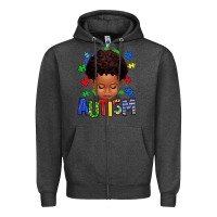 Charcoal Heather autism afro kid full face Zipper Hoodie - texasbilliewilder