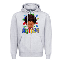 Heather Grey autism afro kid full face Zipper Hoodie - texasbilliewilder