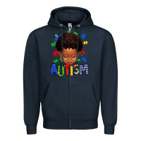 Navy autism afro kid full face Zipper Hoodie - texasbilliewilder