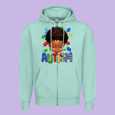 Autism Afro Kid Full Face Zipper Hoodie Designed By Texasbilliewilder
