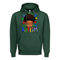 Sports Green autism afro kid full face Zipper Hoodie - texasbilliewilder