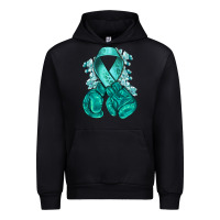 Black teal ribbon with boxing gloves Urban Hoodie - NancyCooperArtShop