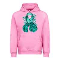 Fuchsia Pink teal ribbon with boxing gloves Urban Hoodie - NancyCooperArtShop