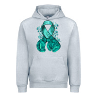 Heather Grey teal ribbon with boxing gloves Urban Hoodie - NancyCooperArtShop