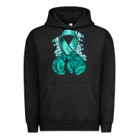 Pigment Black teal ribbon with boxing gloves Urban Hoodie - NancyCooperArtShop