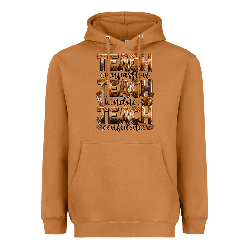 Teach Compassion Teach Kindness Teach Confidence Heavyweight Hoodie by Zillion Design Studio | Teevron