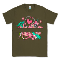 Army Green nurse flowers custom name design Classic Tee - RanaPortraitStore
