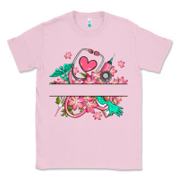 Bubblegum Pink nurse flowers custom name design Classic Tee - RanaPortraitStore