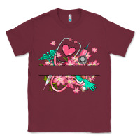 Burgundy nurse flowers custom name design Classic Tee - RanaPortraitStore