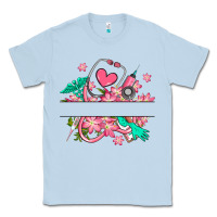 Dusty Blue nurse flowers custom name design Classic Tee - RanaPortraitStore