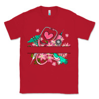 Red nurse flowers custom name design Classic Tee - RanaPortraitStore