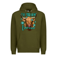 Army Green i'm freakin freezin long haired cow Premium Hoodie - Jasminsmagicworld