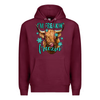 Burgundy i'm freakin freezin long haired cow Premium Hoodie - Jasminsmagicworld
