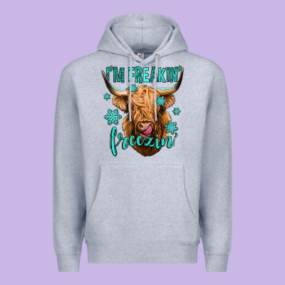 I'm Freakin Freezin Long Haired Cow Premium Hoodie Designed By Jasminsmagicworld