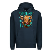 Navy i'm freakin freezin long haired cow Premium Hoodie - Jasminsmagicworld