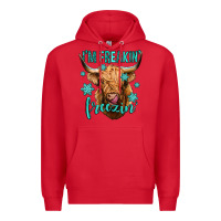 Red i'm freakin freezin long haired cow Premium Hoodie - Jasminsmagicworld