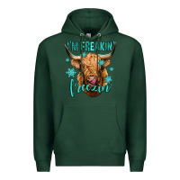 Sports Green i'm freakin freezin long haired cow Premium Hoodie - Jasminsmagicworld