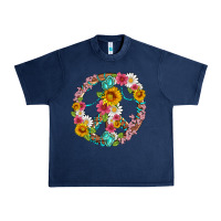 Navy floral peace sign with gemstone Urban Heavy Tee - Artiststas