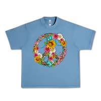 Pebble Blue floral peace sign with gemstone Urban Heavy Tee - Artiststas