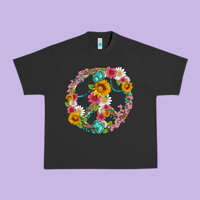 Floral Peace Sign With Gemstone Urban Heavy Tee Designed By Artiststas
