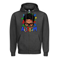 Charcoal Heather autism afro man Zipper Hoodie - texasbilliewilder