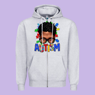 Autism Afro Man Zipper Hoodie Designed By Texasbilliewilder