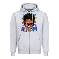 Heather Grey autism afro man Zipper Hoodie - texasbilliewilder