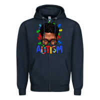 Navy autism afro man Zipper Hoodie - texasbilliewilder