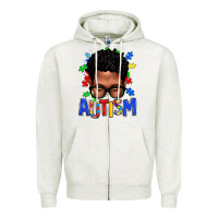Oatmeal Heather autism afro man Zipper Hoodie - texasbilliewilder