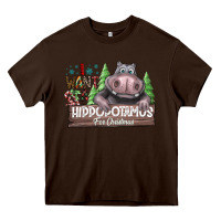 Chocolate Brown IWant Hippopota maps For Christmas Heavy Core Tee - CowhideDigitalArt