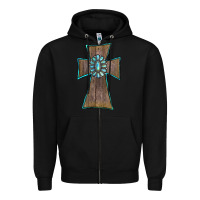 Black Wood Turquoise Gemstone Cross Zipper Hoodie - RanaPortraitStore