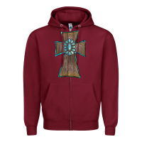 Burgundy Wood Turquoise Gemstone Cross Zipper Hoodie - RanaPortraitStore