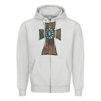 Dove Grey Wood Turquoise Gemstone Cross Zipper Hoodie - RanaPortraitStore