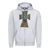 Heather Grey Wood Turquoise Gemstone Cross Zipper Hoodie - RanaPortraitStore