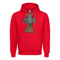 Red Wood Turquoise Gemstone Cross Zipper Hoodie - RanaPortraitStore