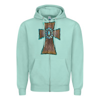 Seafoam Wood Turquoise Gemstone Cross Zipper Hoodie - RanaPortraitStore