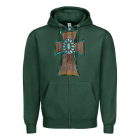 Sports Green Wood Turquoise Gemstone Cross Zipper Hoodie - RanaPortraitStore