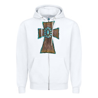White Wood Turquoise Gemstone Cross Zipper Hoodie - RanaPortraitStore