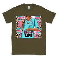 Army Green nurse life afro woman Classic Tee - RanaPortraitStore