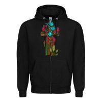 Black Gemstone Cross With Cactus Zipper Hoodie - RanaPortraitStore