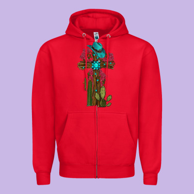 Zipper Hoodie Gemstone Cross With Cactus