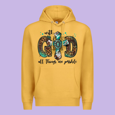 With God All Things Are Possible Gemstone Cross Premium Hoodie Designed By Jasminsmagicworld