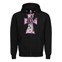 Black Cowhide Pink Gemstone Cross Zipper Hoodie - RanaPortraitStore