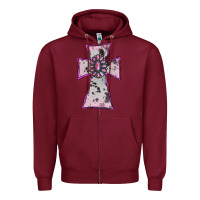 Burgundy Cowhide Pink Gemstone Cross Zipper Hoodie - RanaPortraitStore