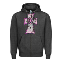 Charcoal Heather Cowhide Pink Gemstone Cross Zipper Hoodie - RanaPortraitStore