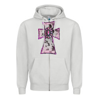 Dove Grey Cowhide Pink Gemstone Cross Zipper Hoodie - RanaPortraitStore