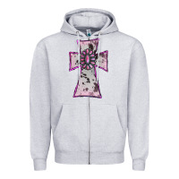 Heather Grey Cowhide Pink Gemstone Cross Zipper Hoodie - RanaPortraitStore