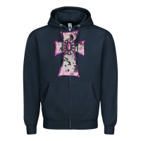Navy Cowhide Pink Gemstone Cross Zipper Hoodie - RanaPortraitStore