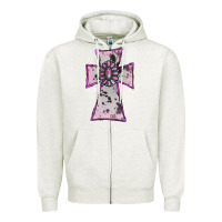 Oatmeal Heather Cowhide Pink Gemstone Cross Zipper Hoodie - RanaPortraitStore